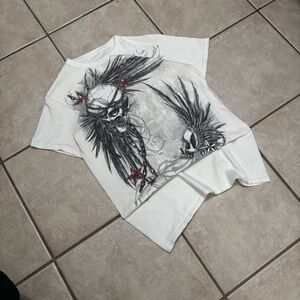 Vintage 2000s black and white Affliction style y2k grunge skater emo tee